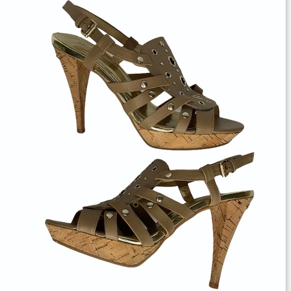 MICHAEL Michael Kors Shoes - Michael Kors Womens Tan Leather Stiletto Cork Heel